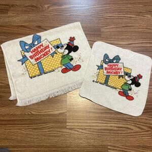 Vintage Wamsutta Hand Towel 16 X24 Happy Birthday Mickey Mouse Set Hand Towel